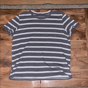 grey AE crop top w/ white & mint green stripes